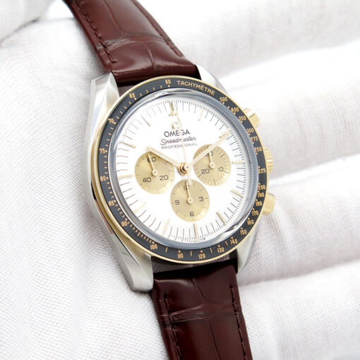 Omega Speedmaster Moonwatch 18K/SS with Silver Dial on Leather