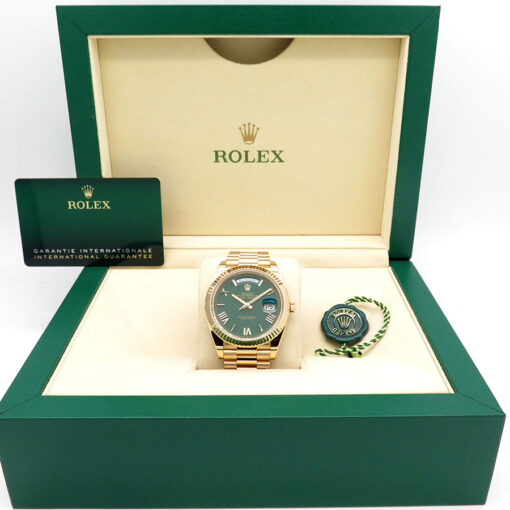 Alternative view of Rolex 228238 Day Date 40 18K Yellow Gold with Green Roman Dial