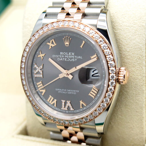 Rolex 126281RBR Datejust 18K/SS with Slate Roman Diamond VI & IX Dial Diamond Bezel on Jubilee - Image 3