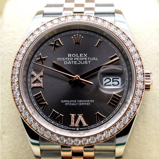 Rolex 126281RBR Datejust 18K/SS with Slate Roman Diamond VI & IX Dial Diamond Bezel on Jubilee - Image 4