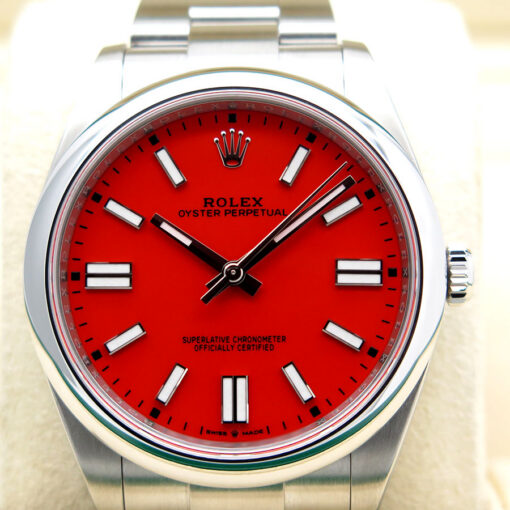 Rolex 124300 Oyster Perpetual 41 with Coral Red Dial - Image 3
