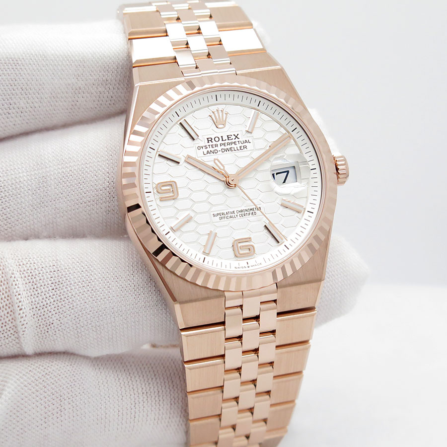 Rolex 127335 Land-Dweller 18K Rose Gold with White Dial