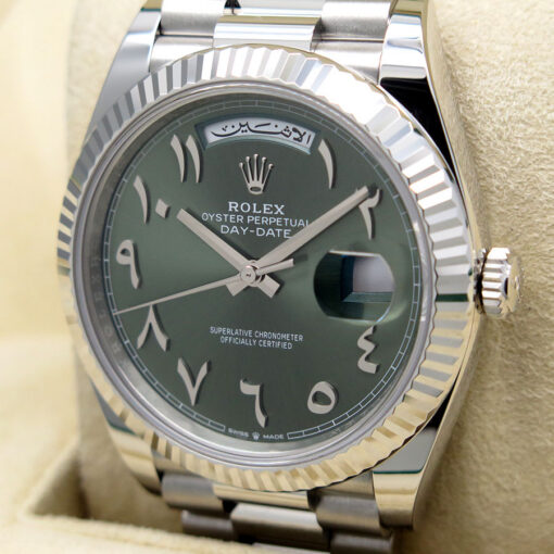 Rolex 228236 Day Date 40 Platinum with Olive Green Eastern Arabic Dial - Image 3