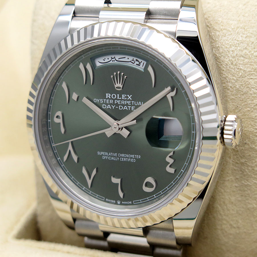 Rolex 228236 Day Date 40 Platinum with Olive Green Eastern Arabic Dial - Image 3