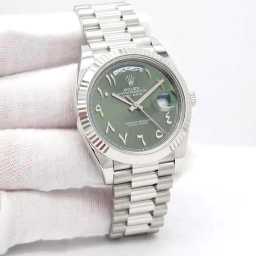 Rolex 228236 Day Date 40 Platinum with Olive Green Eastern Arabic Dial