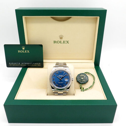 Alternative view of Rolex 126334 Datejust 41 with Azzurro Blue Roman Dial on Oyster