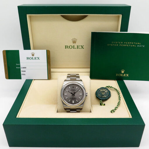 Alternative view of Rolex 116000 Oyster Perpetual "Domino's Pizza" with Steel Stick Dial (New Old Stock)