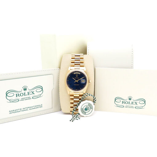 Rolex CPO 18038 Day Date 18K Yellow Gold with Blue Stick Dial - Image 3
