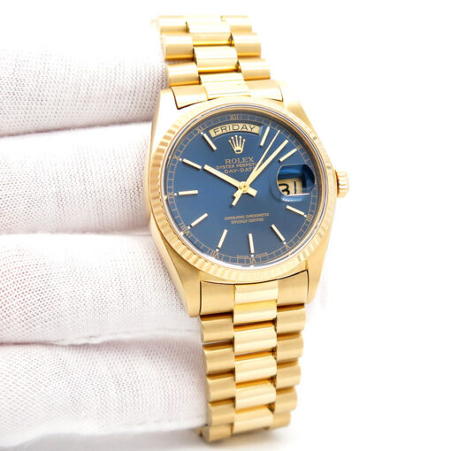 Rolex CPO 18038 Day Date 18K Yellow Gold with Blue Stick Dial
