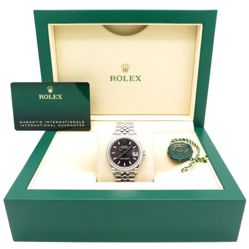 Alternative view of Rolex 278384RBR Datejust with Dark Grey Stick Dial and Diamond Bezel on Jubilee