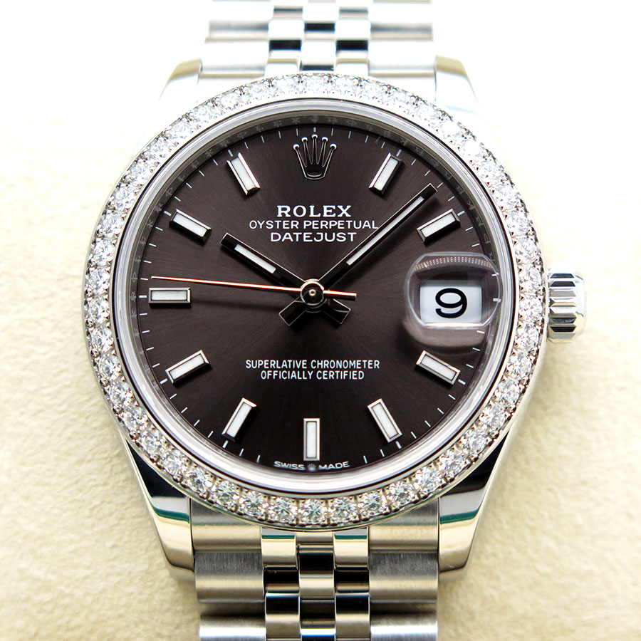 Rolex 278384RBR Datejust with Dark Grey Stick Dial and Diamond Bezel on Jubilee - Image 3