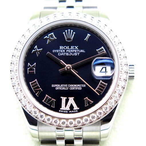 Rolex 178384 Datejust 31 with Purple Roman Diamond VI Dial Diamond Bezel on Jubilee - Image 3