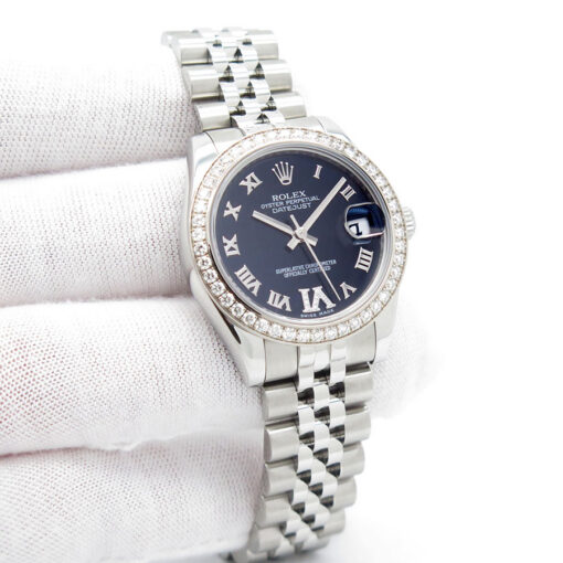 Rolex 178384 Datejust 31 with Purple Roman Diamond VI Dial Diamond Bezel on Jubilee