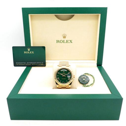 Alternative view of Rolex 228238 Day Date 40 18K Yellow Gold with Green Roman Dial