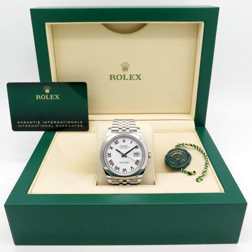 Alternative view of Rolex 126300 Datejust 41 with White Roman Dial on Jubilee (New Model)