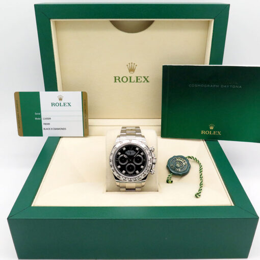 Alternative view of Rolex 116509 Cosmograph Daytona 18K White Gold with Black Diamond Dial