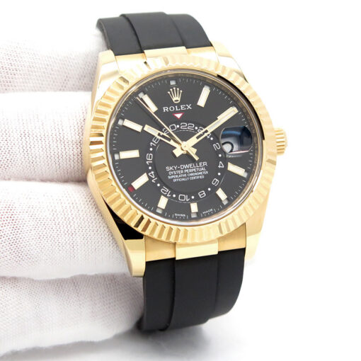 Rolex CPO 326238 Skydweller 18K Yellow Gold with Black Dial on Oysterflex