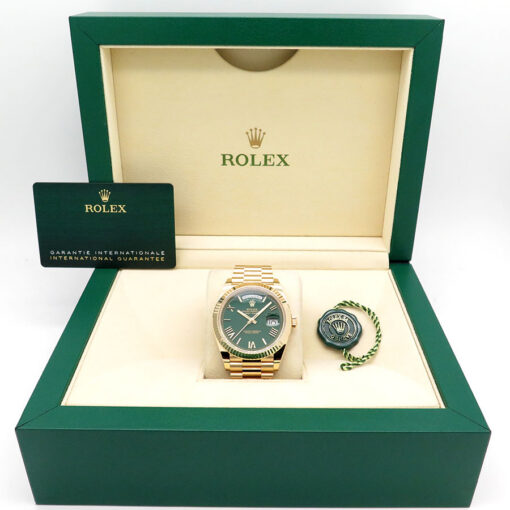 Alternative view of Rolex 228238 Day Date 40 18K Yellow Gold with Green Roman Dial