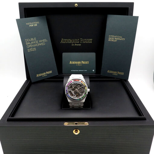 Audemars Piguet 15412BC Royal Oak Double Balance Wheel Openworked Rainbow Sapphire Frosted 18K White Gold - Image 2
