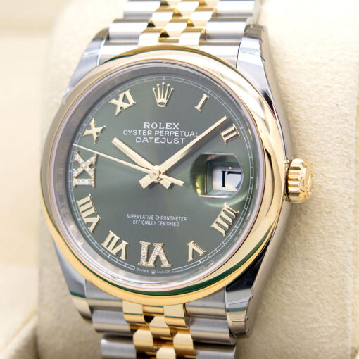 Rolex 126203 Datejust with Olive Green Roman Diamond VI, IX Dial on Jubilee - Image 3