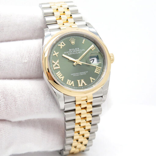 Rolex 126203 Datejust with Olive Green Roman Diamond VI, IX Dial on Jubilee