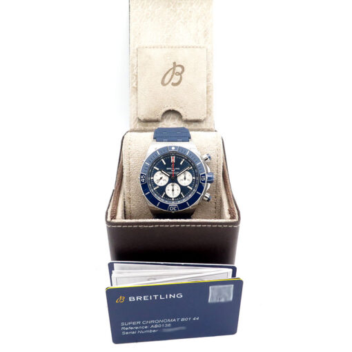 Alternative view of Breitling AB0136 Super Chronomat B01 44mm on Strap with Blue Dial