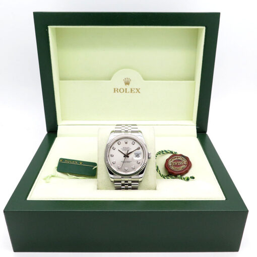 Alternative view of Rolex 116234 Datejust with Silver Diamond Dial on Jubilee