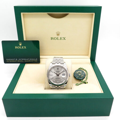 Alternative view of Rolex 126334 Datejust 41 with Silver Stick Dial on Jubilee