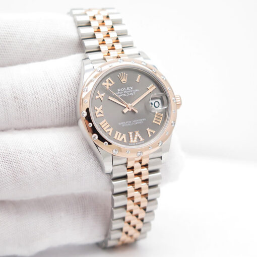 Rolex 278341RBR Datejust 18K/SS with Slate Roman Diamond VI Dial & Domed Diamond Bezel on Jubilee