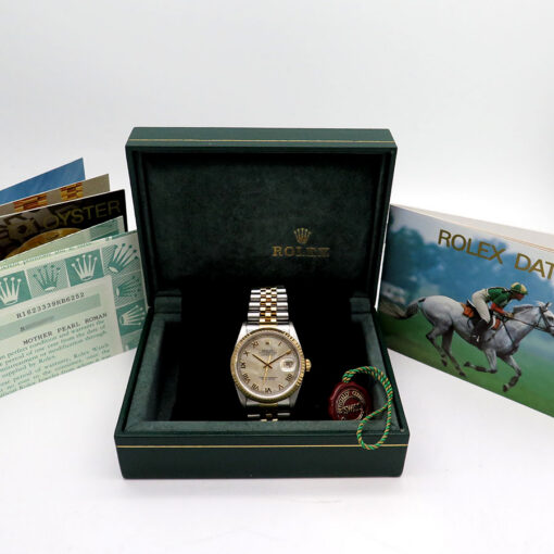 Alternative view of Rolex 16233 Datejust 18K/SS with Mother of Pearl Roman Dial on Jubilee