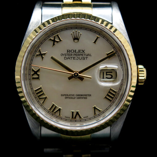 Rolex 16233 Datejust 18K/SS with Mother of Pearl Roman Dial on Jubilee - Image 4