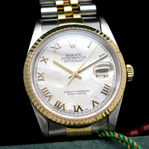 Rolex 16233 Datejust 18K/SS with Mother of Pearl Roman Dial on Jubilee - Image 3