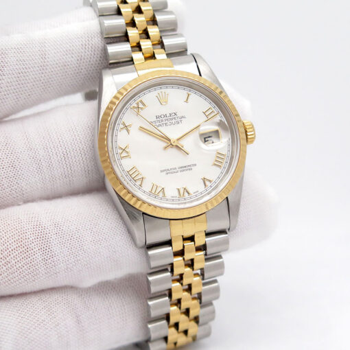 Rolex 16233 Datejust 18K/SS with Mother of Pearl Roman Dial on Jubilee