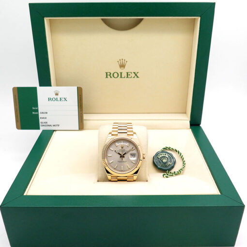 Alternative view of Rolex 228238 Day Date 40 18K Yellow Gold with Silver Diagonal Motif Dial