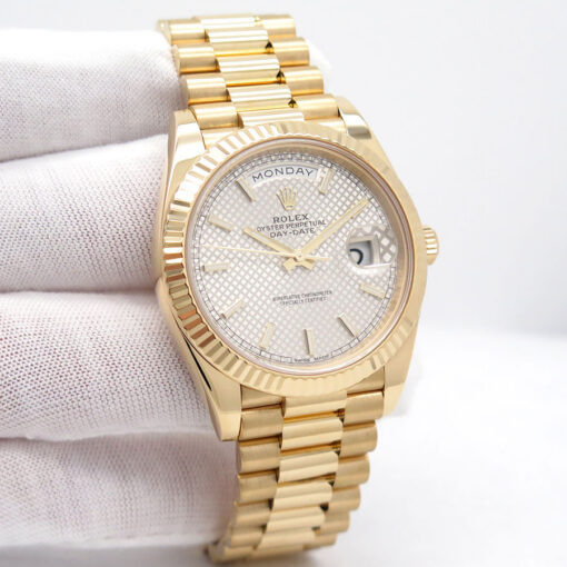 Rolex 228238 Day Date 40 18K Yellow Gold with Silver Diagonal Motif Dial
