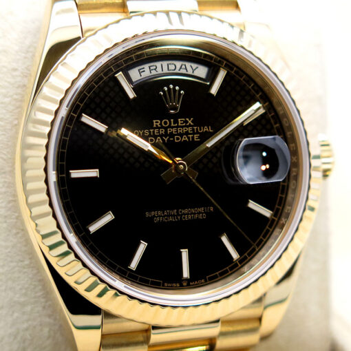 Rolex 228238 Day Date 40 18K Yellow Gold with Black Diagonal Motif Stick Dial - Image 4