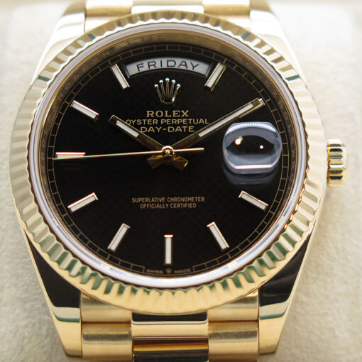 Rolex 228238 Day Date 40 18K Yellow Gold with Black Diagonal Motif Stick Dial - Image 3
