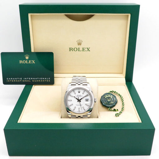 Alternative view of Rolex 126300 Datejust 41 with White Stick Dial on Jubilee