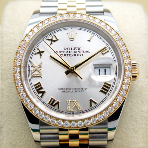 Rolex 126283RBR Datejust 18K/SS with Silver Roman Dial & Diamond Bezel on Jubilee - Image 3