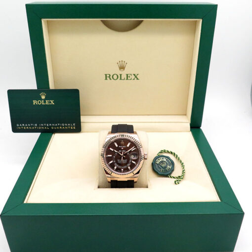 Alternative view of Rolex 336235 Skydweller 18K Rose Gold with Chocolate Dial on Oysterflex