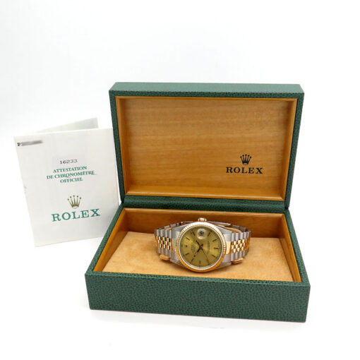 Alternative view of Rolex 16233 Datejust 18K/SS with Champagne Stick Dial on Jubilee