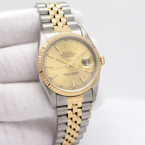 Rolex 16233 Datejust 18K/SS with Champagne Stick Dial on Jubilee