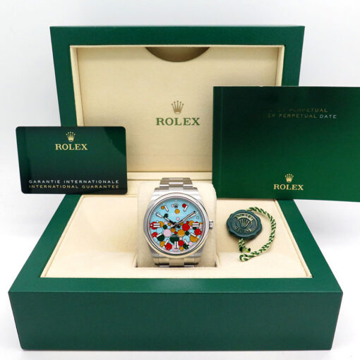 Alternative view of Rolex 124300 Oyster Perpetual 41 with Turquoise Celebration Motif Dial (New Old Stock)
