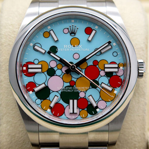 Rolex 124300 Oyster Perpetual 41 with Turquoise Celebration Motif Dial (New Old Stock) - Image 3