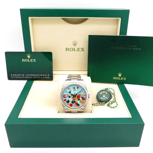 Alternative view of Rolex 124300 Oyster Perpetual 41 with Turquoise Celebration Motif Dial (New Old Stock)