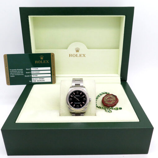 Alternative view of Rolex 177234 Oyster Perpetual with Black Arabic Dial with Pink Markers
