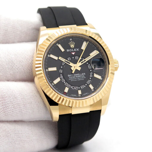 Rolex 326238 Skydweller 18K Yellow Gold with Black Dial on Oysterflex