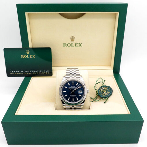 Alternative view of Rolex 126334 Datejust 41 with Blue Stick Dial on Jubilee