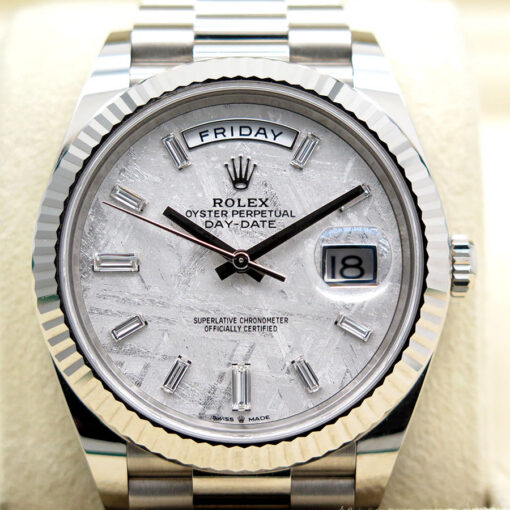 Rolex 228239 Day Date 40 18K White Gold with Meteorite Baguette Diamond Dial - Image 4