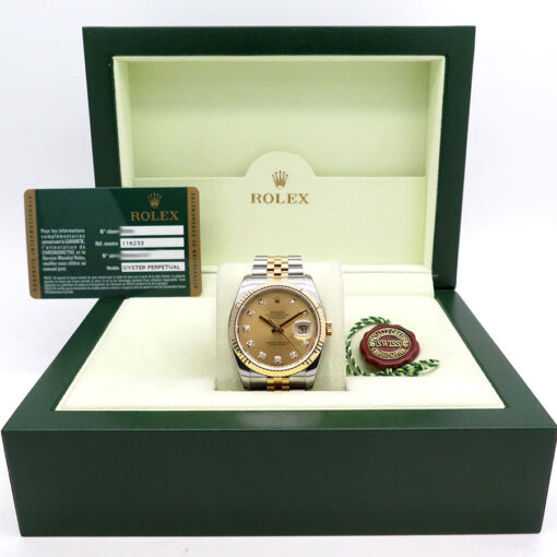 Alternative view of Rolex 116233 Datejust 18K/SS with Champagne Diamond Dial on Jubilee (New Old Stock)